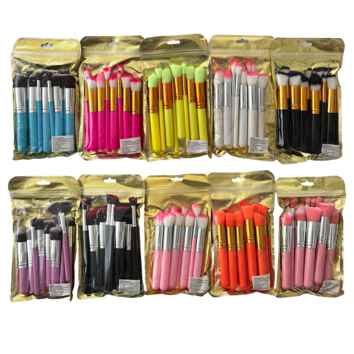 Set De 10 Brochas pinceles De Maquillaje Kabuki Colores