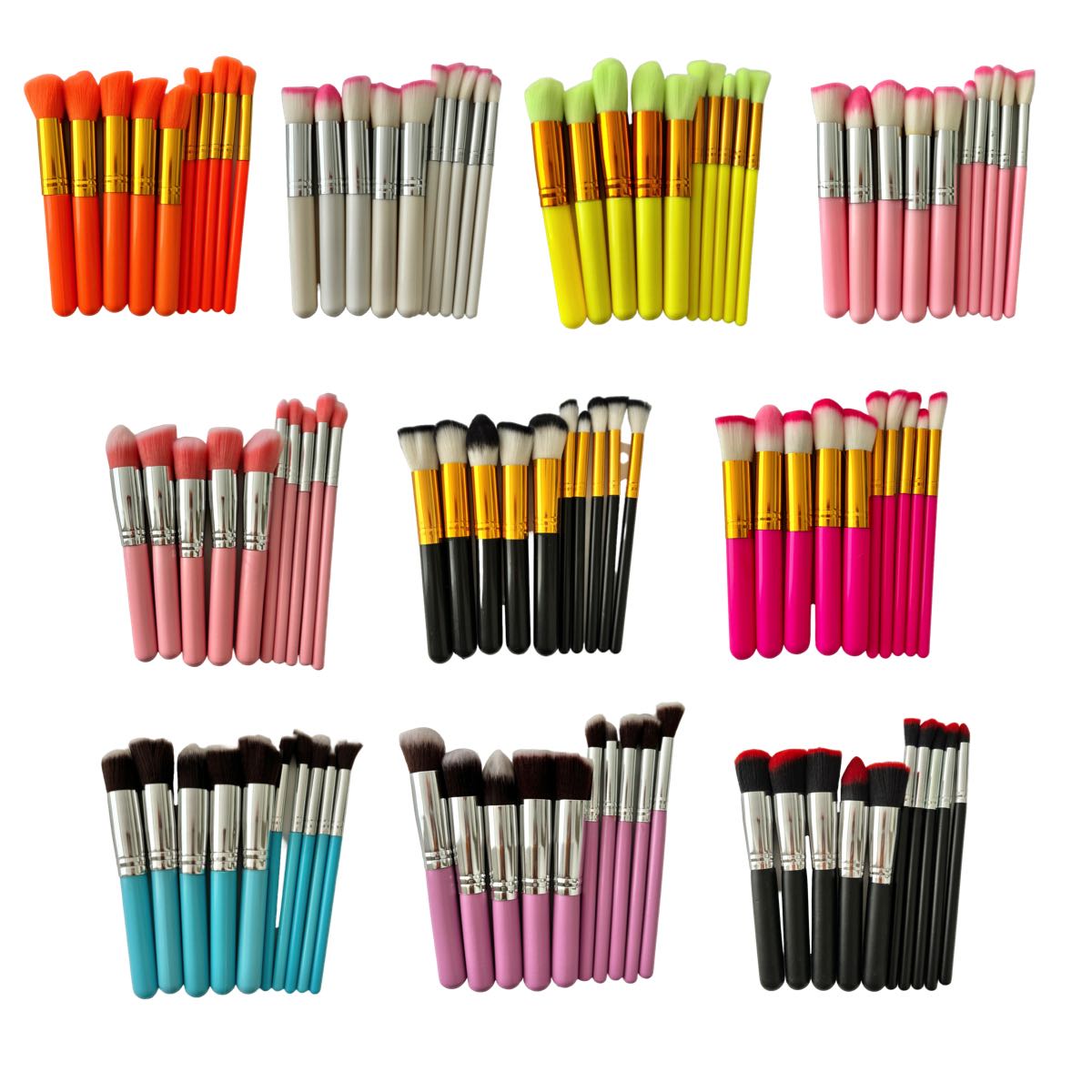 Set De 10 Brochas pinceles De Maquillaje Kabuki Colores