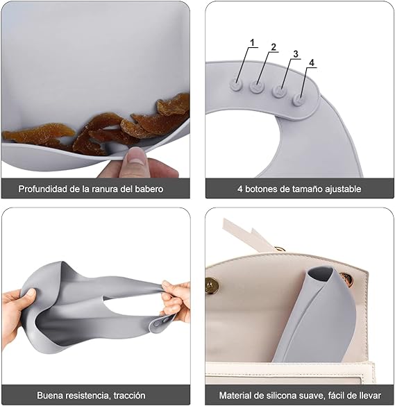 VIDA4U 8 Piezas de Vajillas de Silicona Para Bebé con 2 Plato Antideslizante, 2 Babero, 2 tenedor y 2 Cuchara, Plato de Silicona Bebe Antideslizante, Fácil de Limpiar y Libre de BPA (Gris)