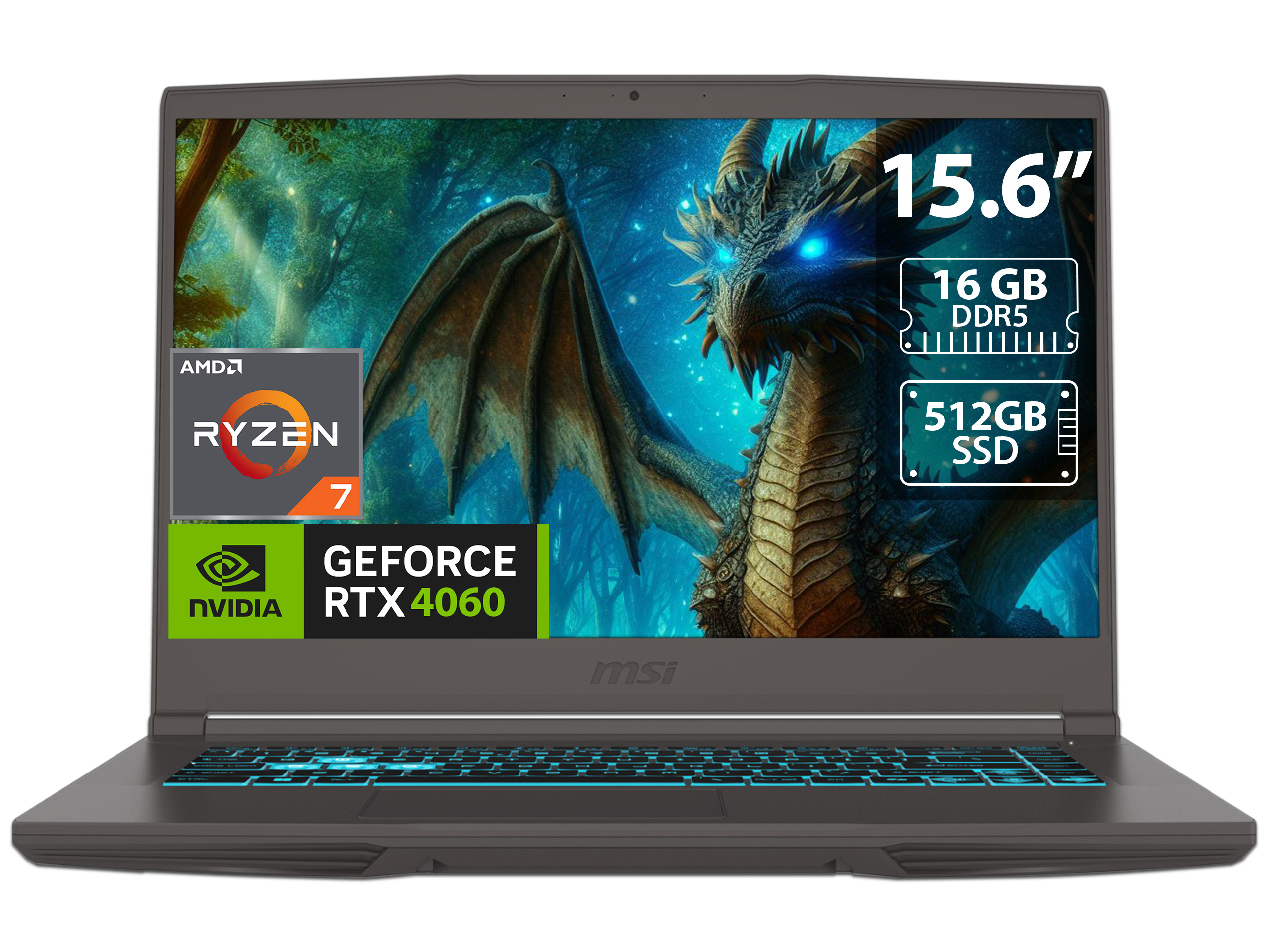 Laptop Gamer MSI Thin A15: AMD Ryzen 7 7735HS (Hasta 4.7 GHz), RAM 16GB DDR5, SSD 512GB, Pantalla 15.6" LED, NVIDIA GeForce RTX 4060, W11H.