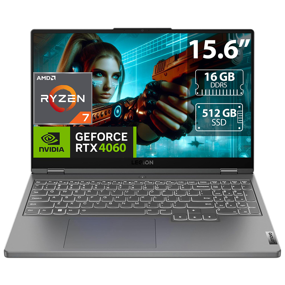 Laptop Gamer Lenovo Legion 5 Ryzen 7 7735HS RAM 16GB SSD 512GB Pantalla de 15.6" RTX 4060 W11H Teclado en inglés