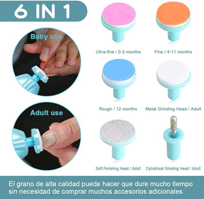 Lima de uñas bebe, VOICEPTT Set de Cuidado de uñas para Bebés 10 en 1, Pulidor de uñas para bebés Cortaúñas Versátiles con Luz LED