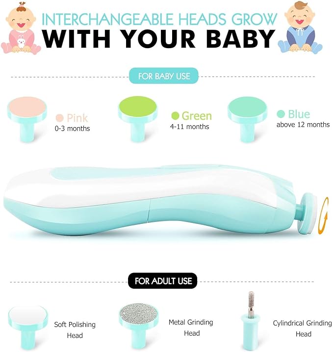 AXIDUN-Lima de uñas para bebé, Cortaúñas para bebé, Pulidora de uñas para bebé, Cortaúñas Versátiles，Lima de uñas para el cuidado del bebé(Verde)