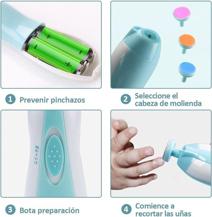Lima de uñas bebe, VOICEPTT Set de Cuidado de uñas para Bebés 10 en 1, Pulidor de uñas para bebés Cortaúñas Versátiles con Luz LED