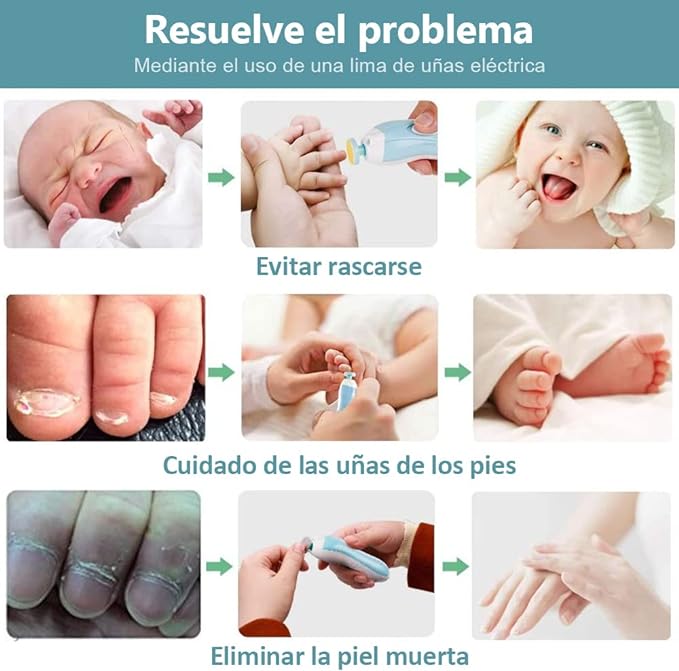 Lima de uñas bebe, VOICEPTT Set de Cuidado de uñas para Bebés 10 en 1, Pulidor de uñas para bebés Cortaúñas Versátiles con Luz LED