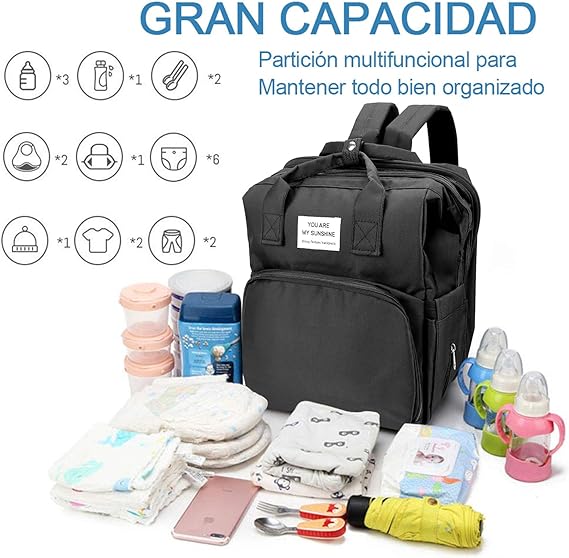 A Mochila Pañalera Para Bebé,Bolsa Para Pañales De Gran Capacidad, Impermeable Y Resistente Al Desgaste, Mochila Viaje Bebe Multifuncional,Puede Almacenar Biberones, Pañales, Leche En Polvo, Ropa.