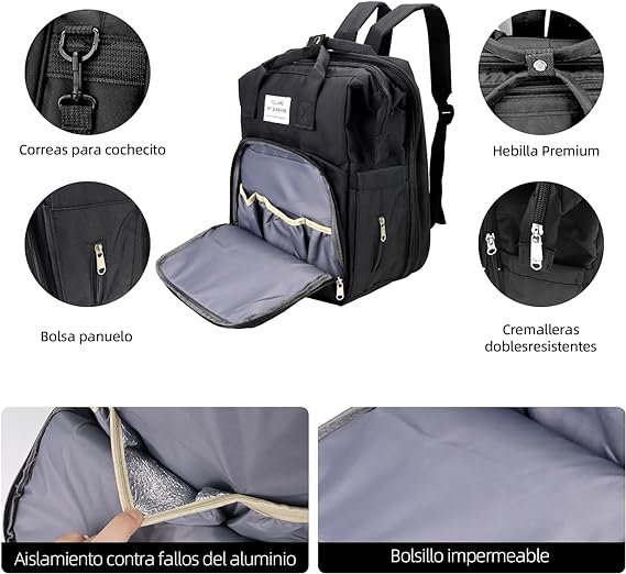 A Mochila Pañalera Para Bebé,Bolsa Para Pañales De Gran Capacidad, Impermeable Y Resistente Al Desgaste, Mochila Viaje Bebe Multifuncional,Puede Almacenar Biberones, Pañales, Leche En Polvo, Ropa.