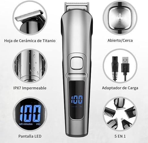 A VOICEPTT Afeitadora Electrica y Barbero Eléctrico, 16 en 1 kit de rasurado para hombre, Máquina para Cortar Cabello de Barba/Nariz/Pelo/Cara/Cuerpo, USB Carga Rápida