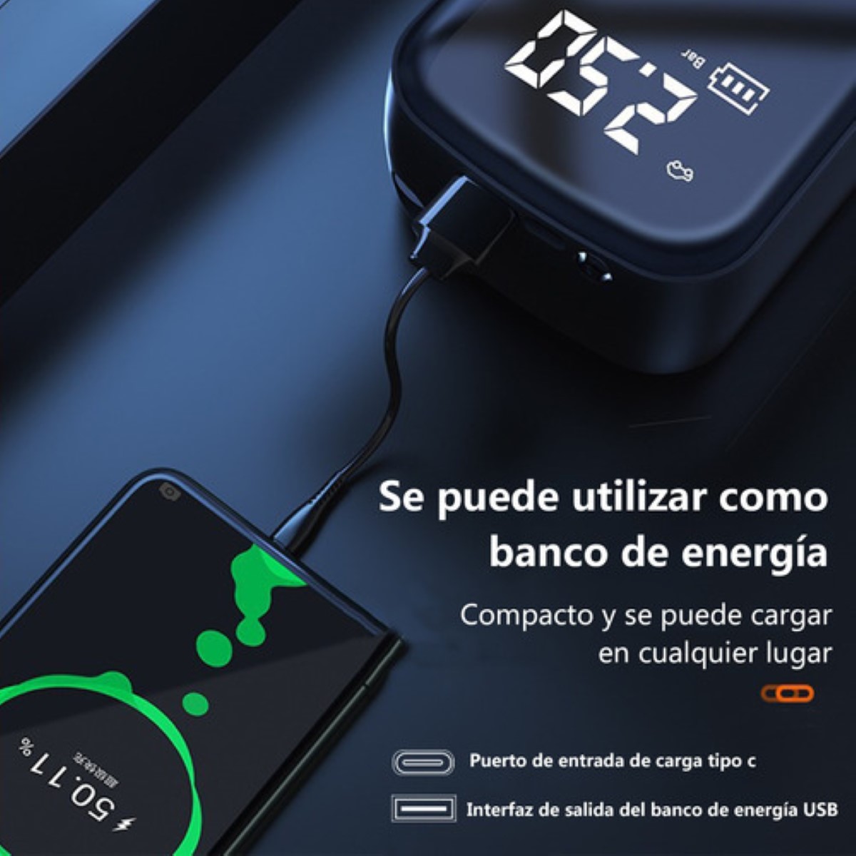 "Bomba De Aire Inalámbrica Inflar Neumáticos De Coche Y Moto "