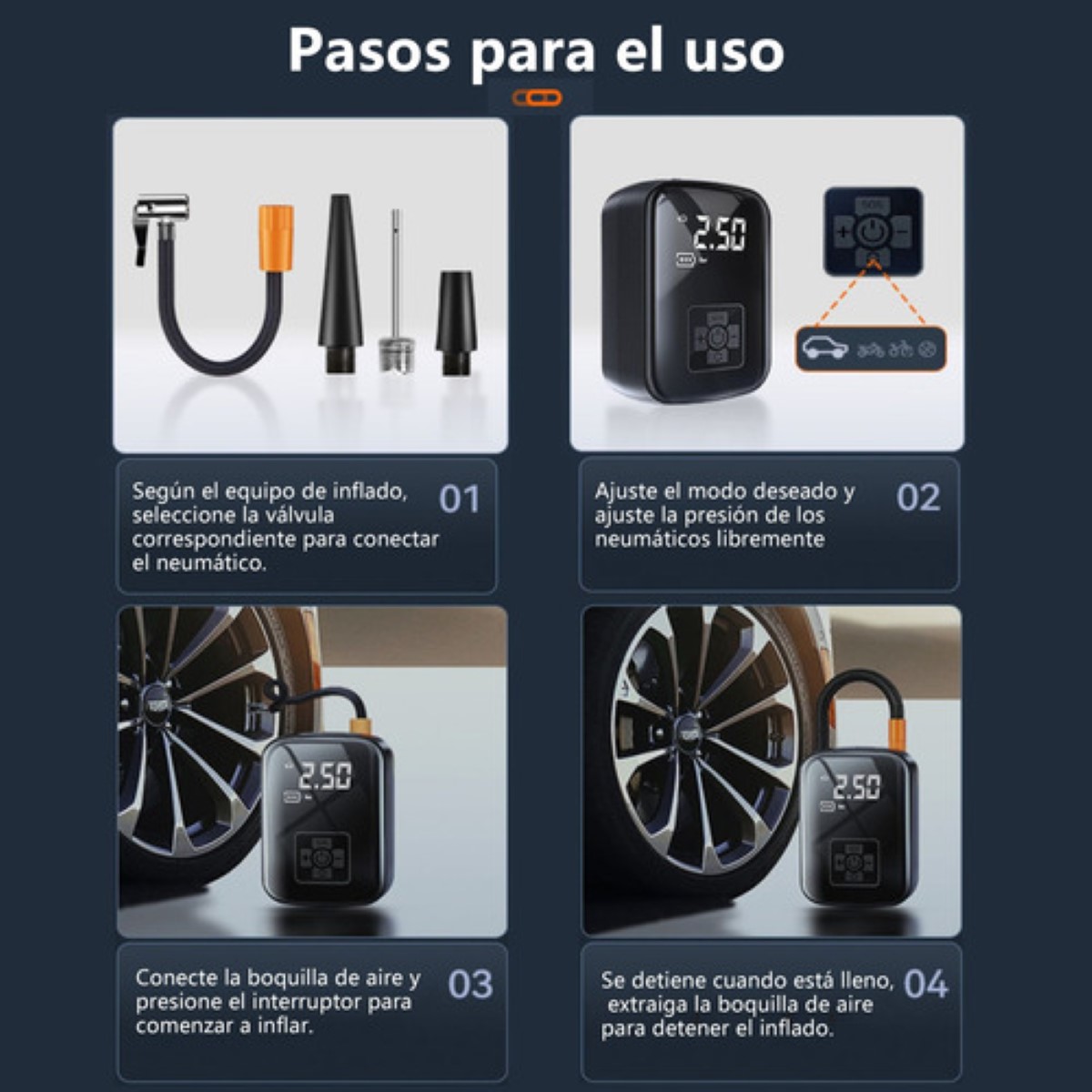 "Bomba De Aire Inalámbrica Inflar Neumáticos De Coche Y Moto "