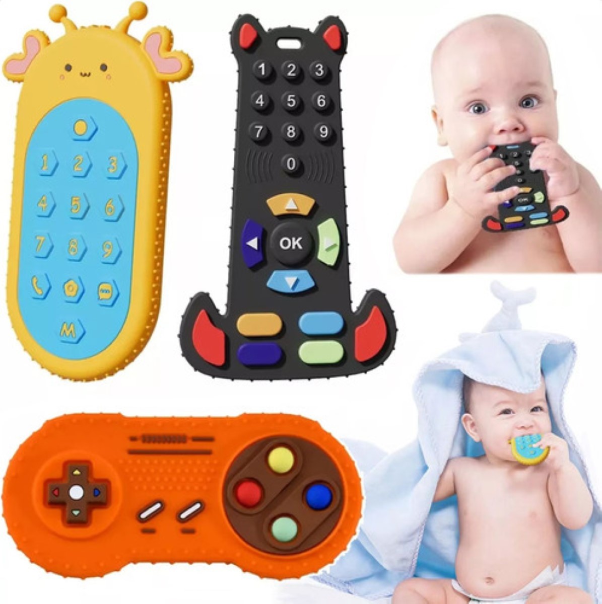 "3pcs Mordedor De Silicona Para Bebé Forma De Control Remoto "