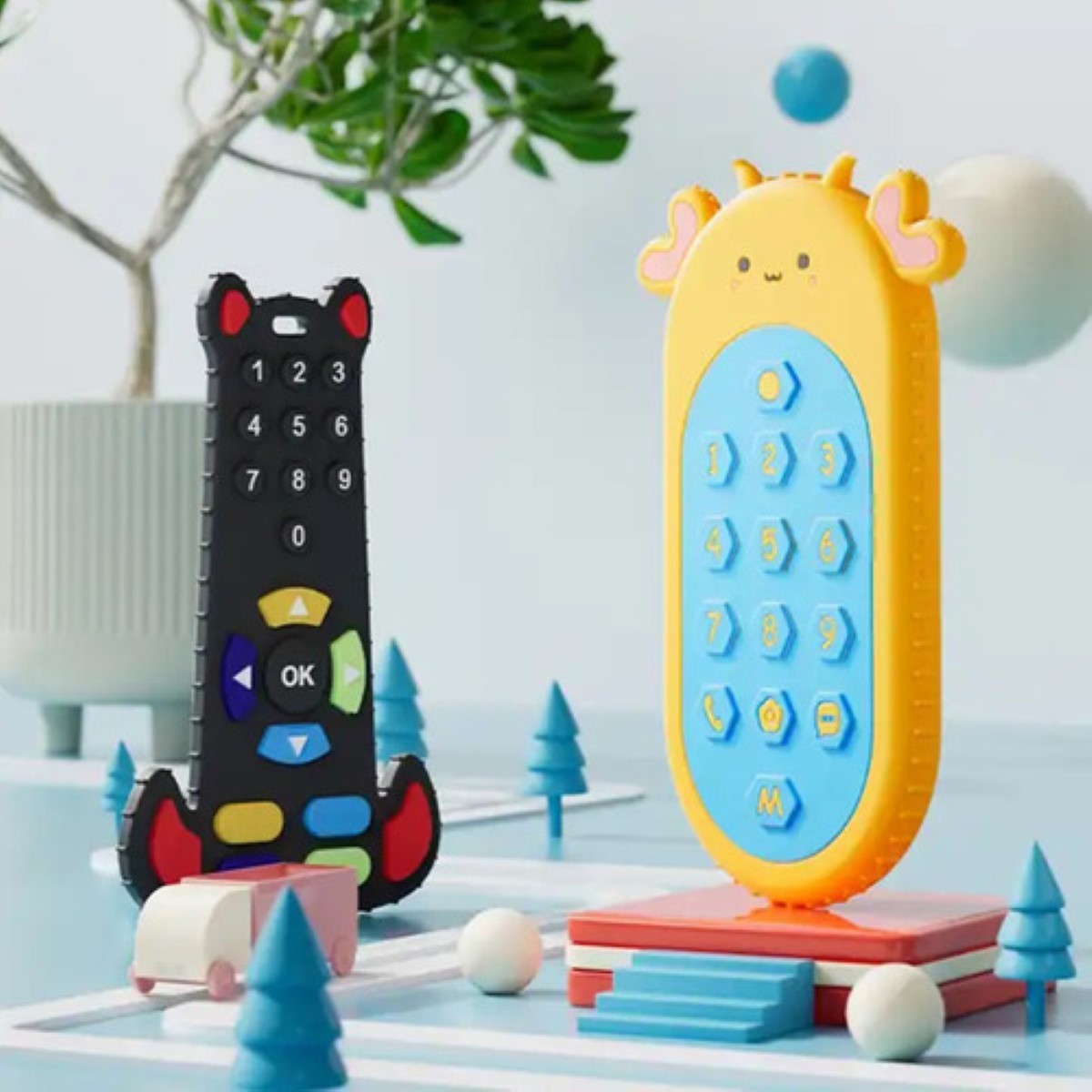 "3pcs Mordedor De Silicona Para Bebé Forma De Control Remoto "