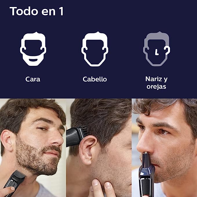 A Philips Multigroom Series 3000, Recortador todo en uno, 11 longitudes, MG3730/15, para cara, cabello y nariz