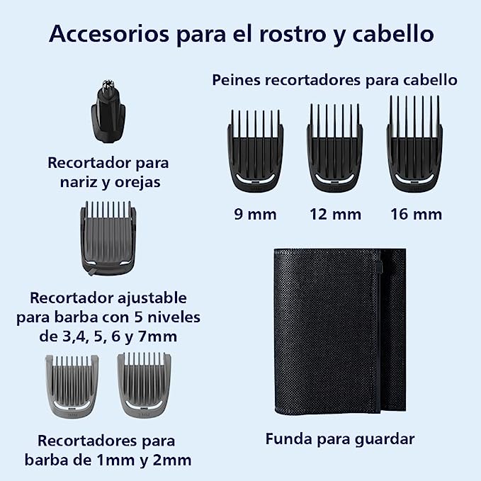 A Philips Multigroom Series 3000, Recortador todo en uno, 11 longitudes, MG3730/15, para cara, cabello y nariz