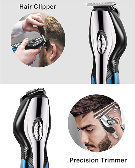 A Afeitador Eléctrica Y Barbero Eléctrico, Salandens Maquina Cortar Pelo con 6en 1 Set de Afeitado Multifunción, Eléctrico Maquina Afeitar Recortador de Barba/Nariz/Cabeza/Cara/Cuerpo, USB Carga Rápida
