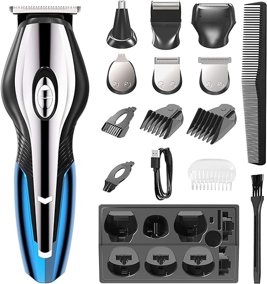 A Afeitador Eléctrica Y Barbero Eléctrico, Salandens Maquina Cortar Pelo con 6en 1 Set de Afeitado Multifunción, Eléctrico Maquina Afeitar Recortador de Barba/Nariz/Cabeza/Cara/Cuerpo, USB Carga Rápida