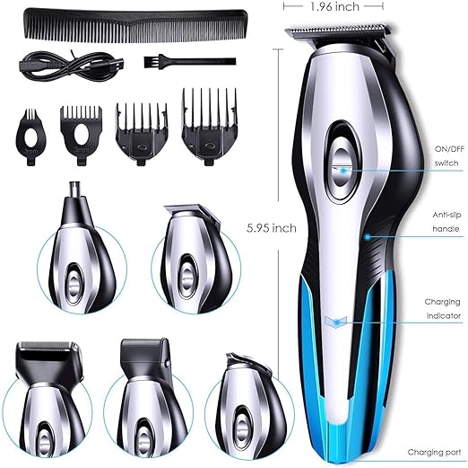 A Afeitador Eléctrica Y Barbero Eléctrico, Salandens Maquina Cortar Pelo con 6en 1 Set de Afeitado Multifunción, Eléctrico Maquina Afeitar Recortador de Barba/Nariz/Cabeza/Cara/Cuerpo, USB Carga Rápida