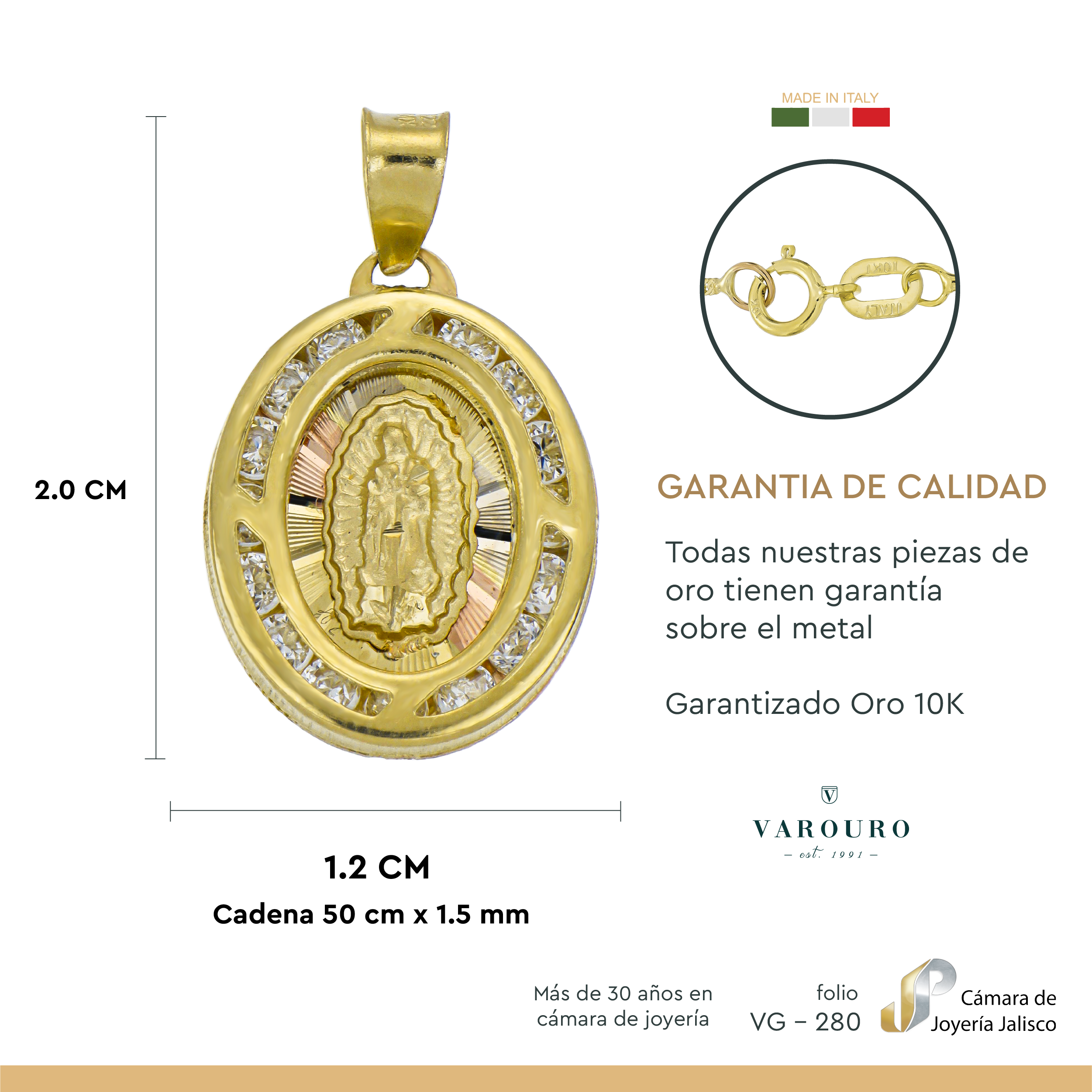 Medalla Virgen De Guadalupe Oro 10k + Cadena Solida Oro 10k