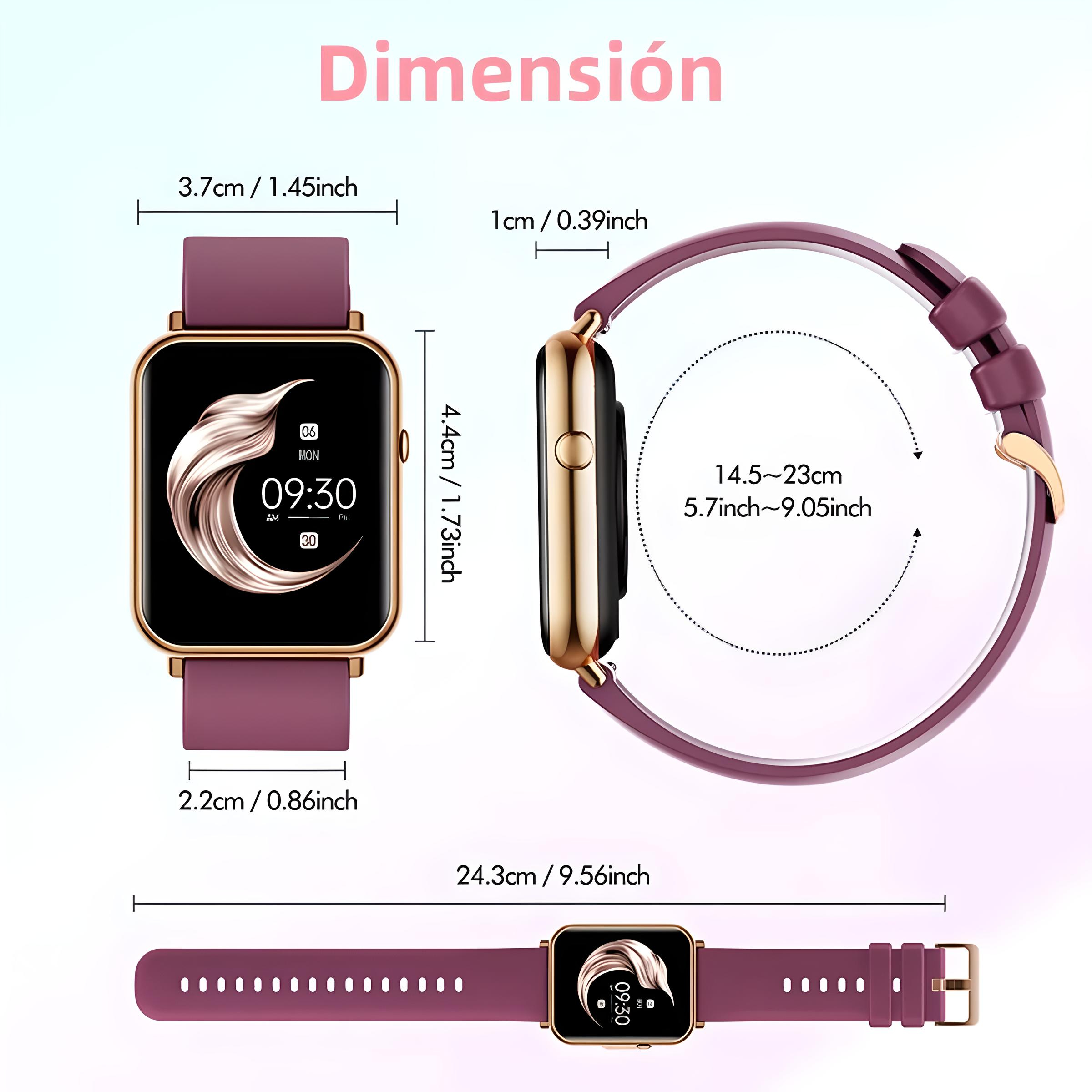 1.69'' Reloj Inteligente Smartwatch Mujer Con Impermeable