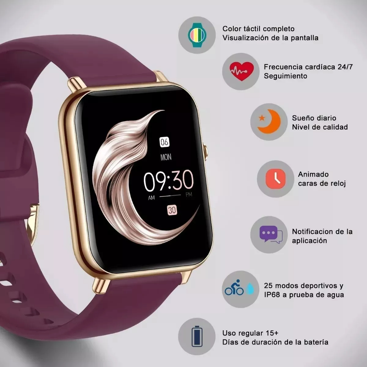 1.69'' Reloj Inteligente Smartwatch Mujer Con Impermeable