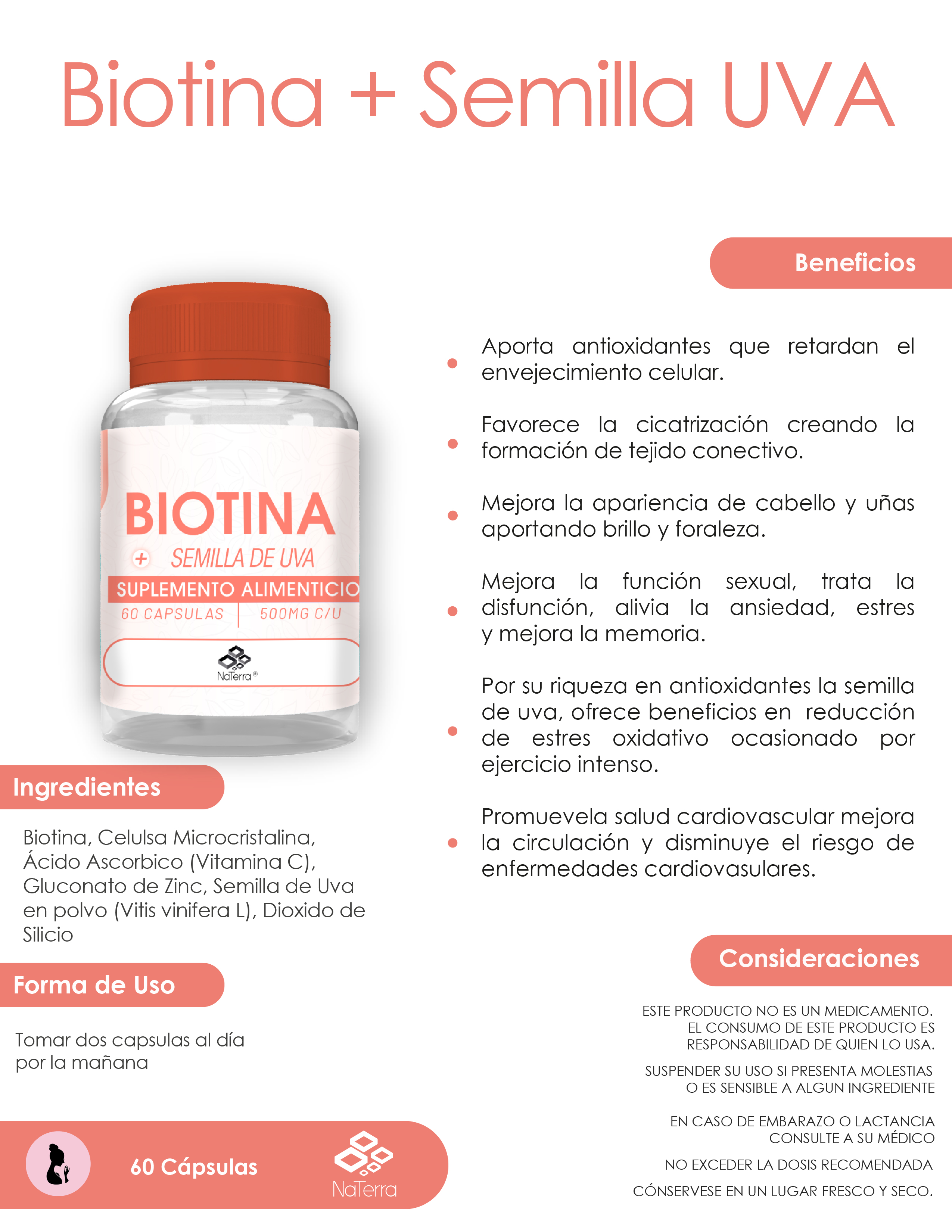 Biotina + Semilla de Uva 60 caps.