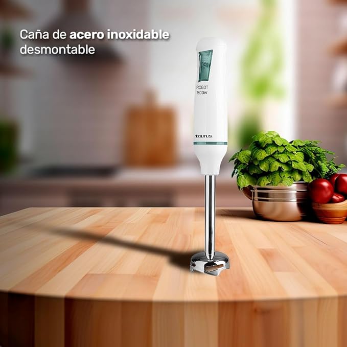 A TAURUS ROBOT 500 INOX Batidora de Inmersión 500 W | Acero Inoxidable | Caña Desmontable | Turbo Rotation System | Control Pulso | Diseño Ergonómico y Anti Salpicaduras