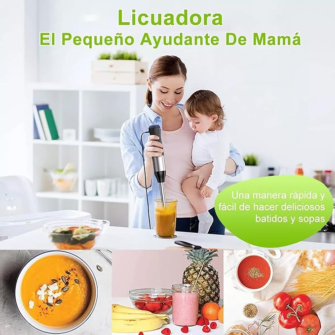 A Licuadora De Mano De Inmersión 4 En 1, 1000W Batidora De Mano Recargable De Velocidad Variable De Acero Inoxidable Con Batidor De Huevos, Vaso De Precipitados y Tazón Picador Para Café y Hornear.