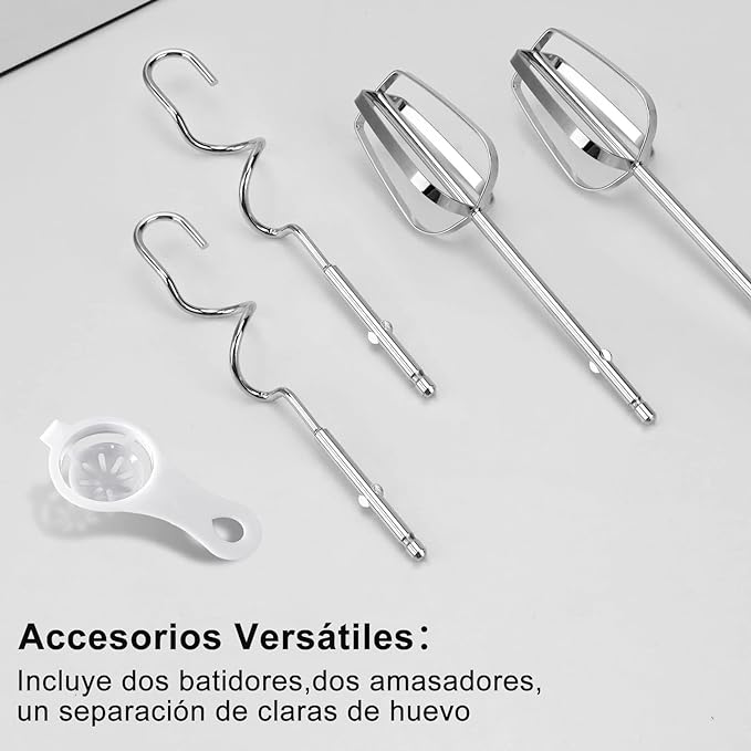 A Batidora Eléctrica Doméstico,Batidora de Mano de 5 Velocidades de 150 W,Batidora Amasadora Reposteria con 2 Varillas&2 Ganchos,Potente con Turbo Mezclador de Mano para Batir Alimentos,Huevos,Pasteles