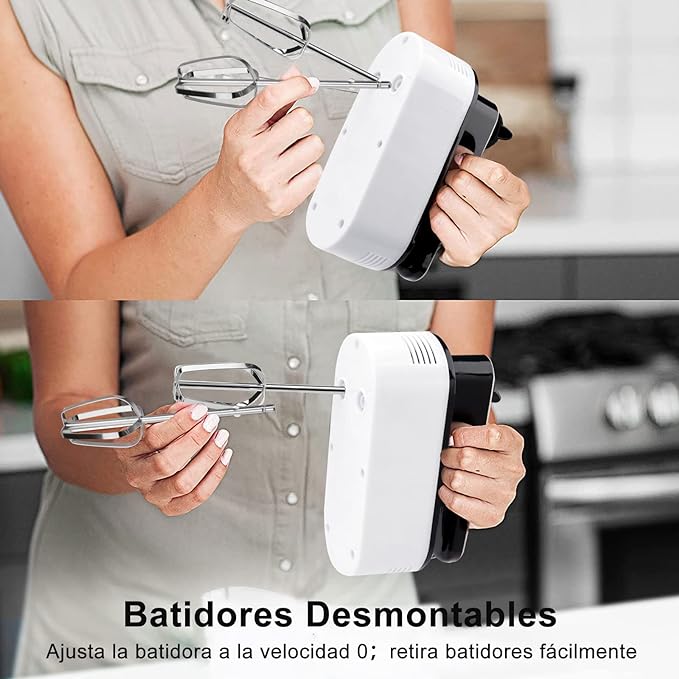 A Batidora Eléctrica Doméstico,Batidora de Mano de 5 Velocidades de 150 W,Batidora Amasadora Reposteria con 2 Varillas&2 Ganchos,Potente con Turbo Mezclador de Mano para Batir Alimentos,Huevos,Pasteles