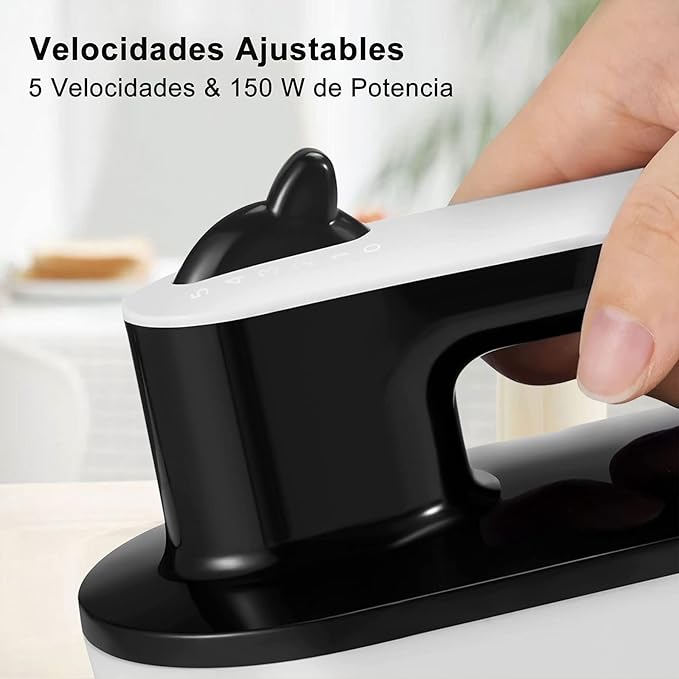 A Batidora Eléctrica Doméstico,Batidora de Mano de 5 Velocidades de 150 W,Batidora Amasadora Reposteria con 2 Varillas&2 Ganchos,Potente con Turbo Mezclador de Mano para Batir Alimentos,Huevos,Pasteles