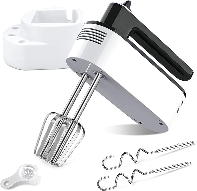 A Batidora Eléctrica Doméstico,Batidora de Mano de 5 Velocidades de 150 W,Batidora Amasadora Reposteria con 2 Varillas&2 Ganchos,Potente con Turbo Mezclador de Mano para Batir Alimentos,Huevos,Pasteles