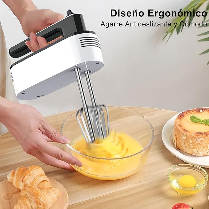 A Batidora Eléctrica Doméstico,Batidora de Mano de 5 Velocidades de 150 W,Batidora Amasadora Reposteria con 2 Varillas&2 Ganchos,Potente con Turbo Mezclador de Mano para Batir Alimentos,Huevos,Pasteles