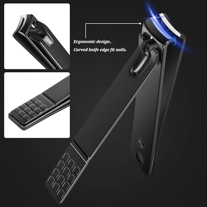 A Manicura Set-Salandens 18 en 1 Manicura y Pedicura Profesional de pedicura profesional de acero inoxidable, tijeras para uñas, lima de uñas, gancho para orejas, pinzas, tijeras para el pelo de la nariz, maquinilla de afeitar para cejas de Uñas Belleza Cuidado de Uñas Cortadores con Cuero Negro Caso