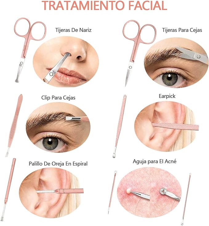 A Manicura Set, 23 In 1 Kit de Manicura y Pedicure,HONGHCL Set de Manicura de Acero Inoxidable con Herramientas Remover Cutícula, Kit de Uñas y Pedicure Profesional Herramientas con Caja de Rose Cuero para Manicura y Pedicura Piel Limpia