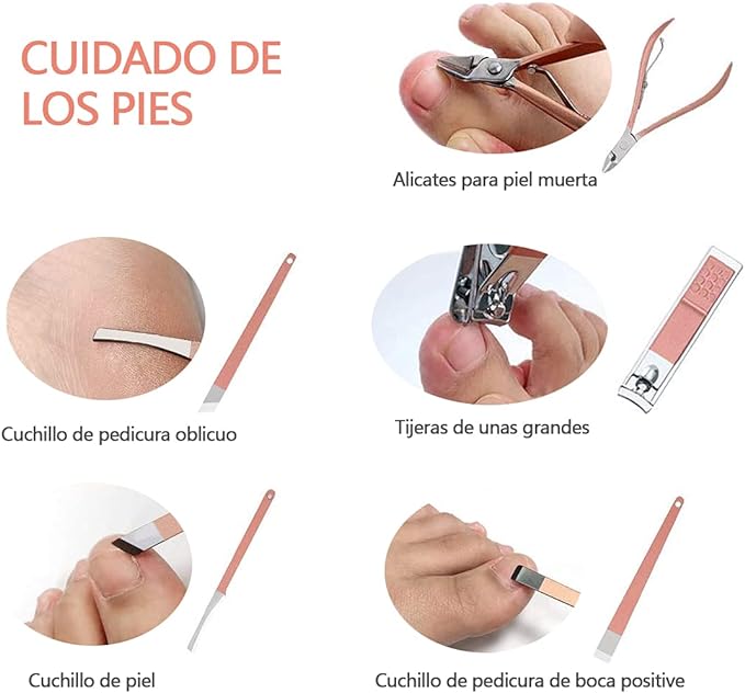 A Manicura Set, 23 In 1 Kit de Manicura y Pedicure,HONGHCL Set de Manicura de Acero Inoxidable con Herramientas Remover Cutícula, Kit de Uñas y Pedicure Profesional Herramientas con Caja de Rose Cuero para Manicura y Pedicura Piel Limpia