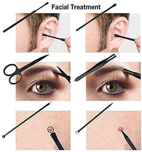 A Manicura Set-Salandens 18 en 1 Manicura y Pedicura Profesional de pedicura profesional de acero inoxidable, tijeras para uñas, lima de uñas, gancho para orejas, pinzas, tijeras para el pelo de la nariz, maquinilla de afeitar para cejas de Uñas Belleza Cuidado de Uñas Cortadores con Cuero Negro Caso