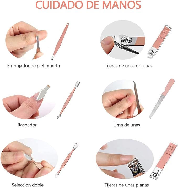 A Manicura Set, 23 In 1 Kit de Manicura y Pedicure,HONGHCL Set de Manicura de Acero Inoxidable con Herramientas Remover Cutícula, Kit de Uñas y Pedicure Profesional Herramientas con Caja de Rose Cuero para Manicura y Pedicura Piel Limpia
