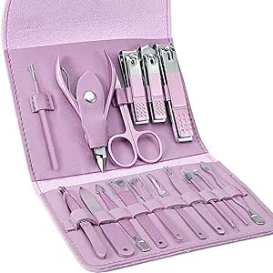A Manicura Set 16 en 1 manicure kit acero inoxidable manicura y pedicura, conjunto de uñas de acero inoxidable, conjunto profesional de corte de uñas de belleza (Púrpura)