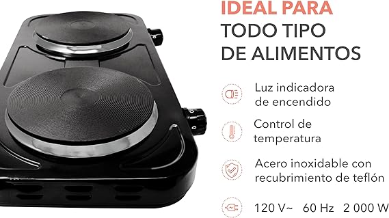 RCA Parrilla Eléctrica Plancha de Doble Disco Plano RC2000N