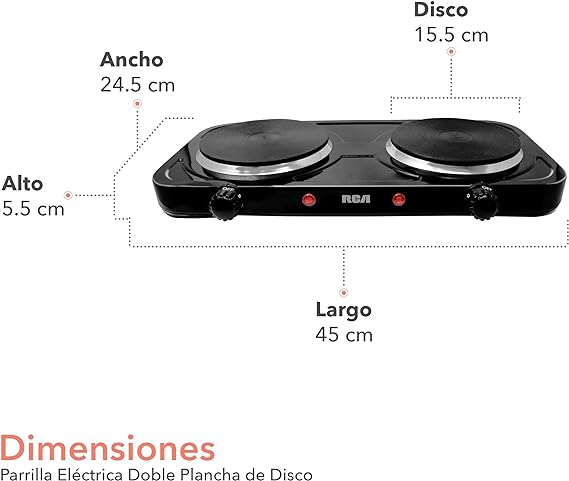 RCA Parrilla Eléctrica Plancha de Doble Disco Plano RC2000N