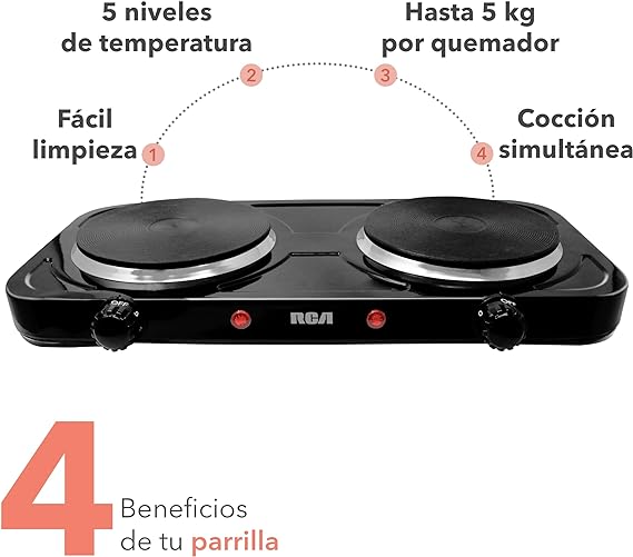RCA Parrilla Eléctrica Plancha de Doble Disco Plano RC2000N