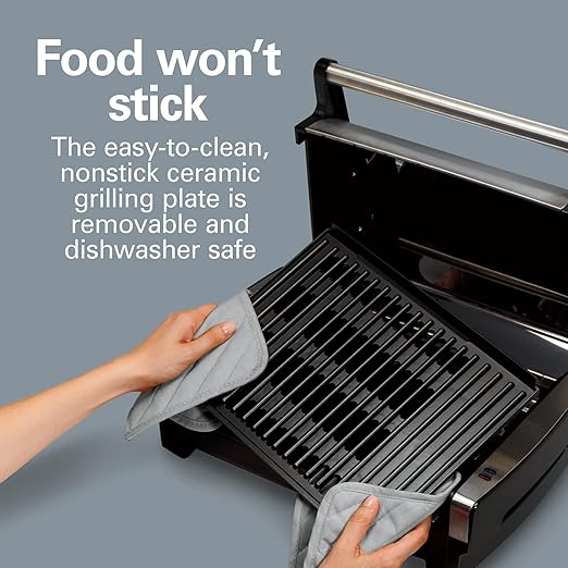 Hamilton Beach 25361 Parrilla abrasiva con ventana en la tapa, acero inoxidable, Acabado Acero inoxidable