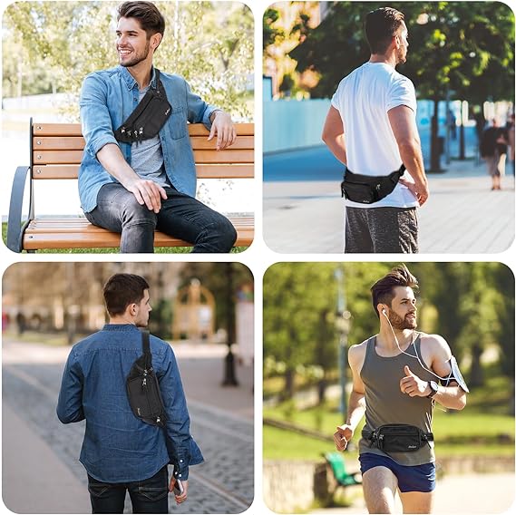 Procase Cangurera para Hombre Mujer, Bolso Deportivo de Cintura al Aire Libre con Cinturón Regulable y Hebilla Rápida para Viaje Senderismo Correr Entrenamiento (Negro)