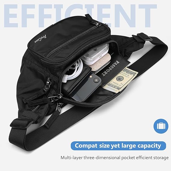 Procase Cangurera para Hombre Mujer, Bolso Deportivo de Cintura al Aire Libre con Cinturón Regulable y Hebilla Rápida para Viaje Senderismo Correr Entrenamiento (Negro)