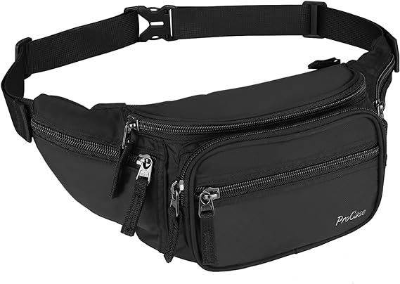 Procase Cangurera para Hombre Mujer, Bolso Deportivo de Cintura al Aire Libre con Cinturón Regulable y Hebilla Rápida para Viaje Senderismo Correr Entrenamiento (Negro)