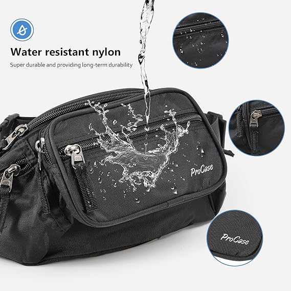 Procase Cangurera para Hombre Mujer, Bolso Deportivo de Cintura al Aire Libre con Cinturón Regulable y Hebilla Rápida para Viaje Senderismo Correr Entrenamiento (Negro)