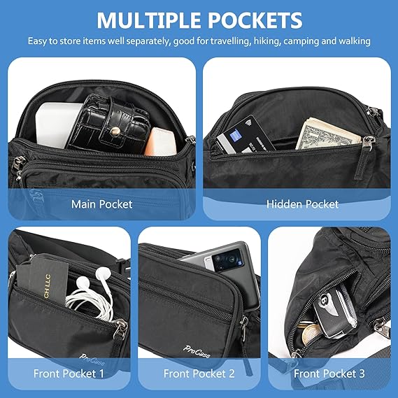 Procase Cangurera para Hombre Mujer, Bolso Deportivo de Cintura al Aire Libre con Cinturón Regulable y Hebilla Rápida para Viaje Senderismo Correr Entrenamiento (Negro)