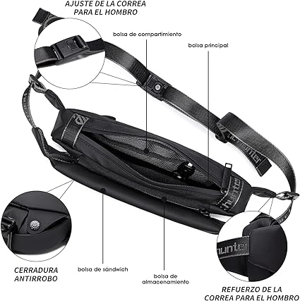 Riñonera Hombre YB00047, ARCTIC HUNTER AH Bandolera Cruzada Impermeable, Bolso de Pecho Antirrobo con Cremallera para Viaje, Senderismo, Ocio y Actividades al Aire Libre para Mujeres y Hombres (Negro)