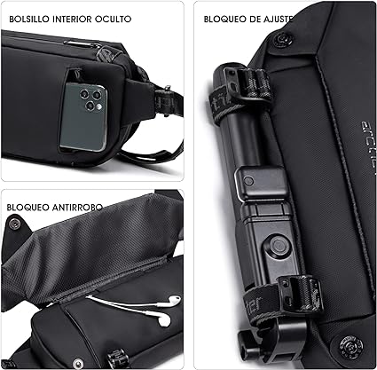 Riñonera Hombre YB00047, ARCTIC HUNTER AH Bandolera Cruzada Impermeable, Bolso de Pecho Antirrobo con Cremallera para Viaje, Senderismo, Ocio y Actividades al Aire Libre para Mujeres y Hombres (Negro)