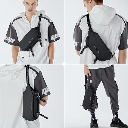 Riñonera Hombre YB00047, ARCTIC HUNTER AH Bandolera Cruzada Impermeable, Bolso de Pecho Antirrobo con Cremallera para Viaje, Senderismo, Ocio y Actividades al Aire Libre para Mujeres y Hombres (Negro)